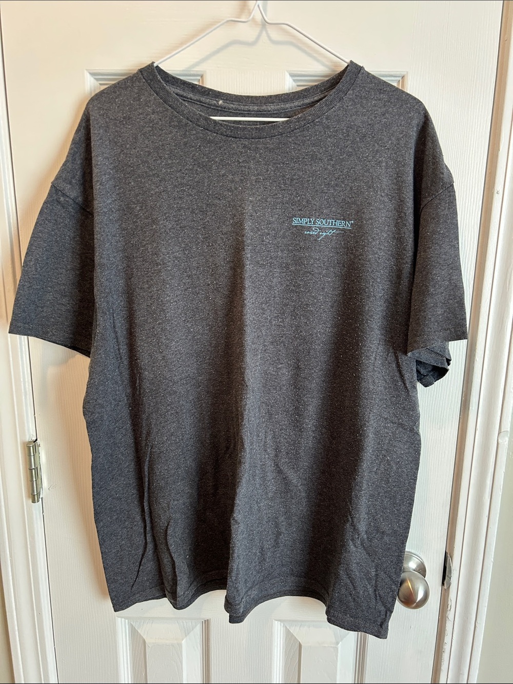 Simply Southern Men’s Dark Charcoal Short Sleeve Tee with Teal Logo
